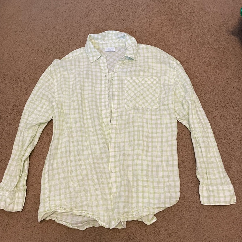 Green plaid button-up